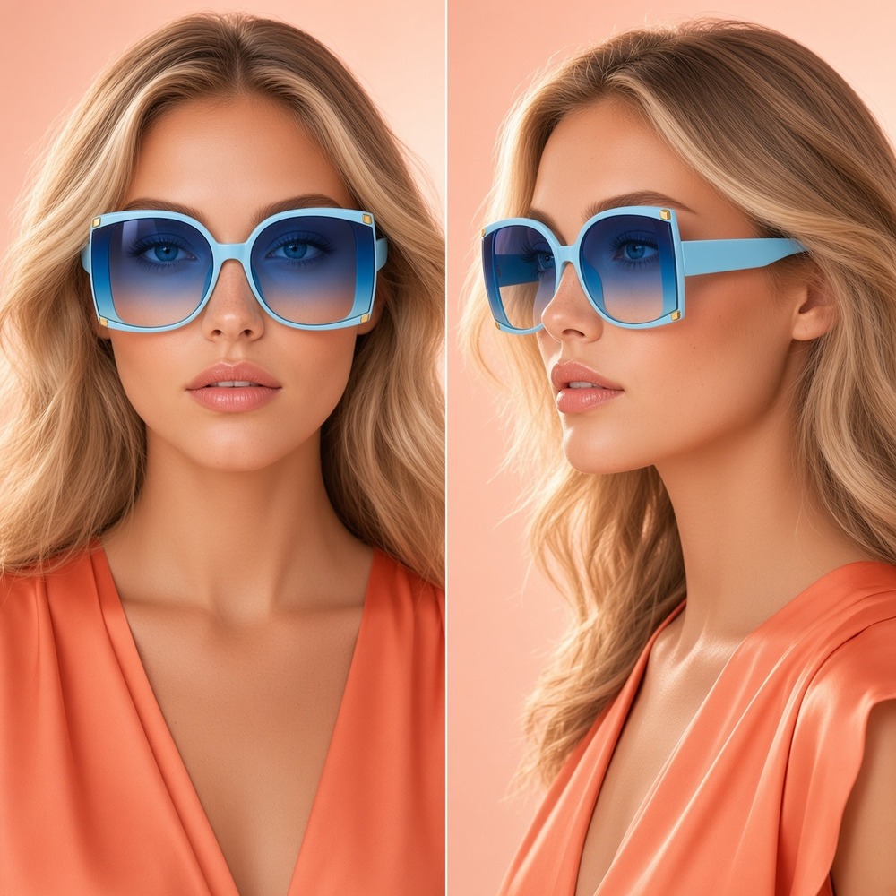 Oversized Women Sunglasses Fashion Blue Flat Lens Square Model Party Festival